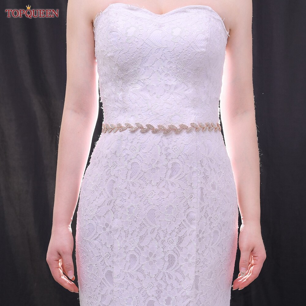 TOPQUEEN S198-G złoty pasek robić sukni ślubnej błyszczące stopu kryształ górski liście skrzydła kobiety diament akcesoria ślubne dla nowożeńców impreza pas