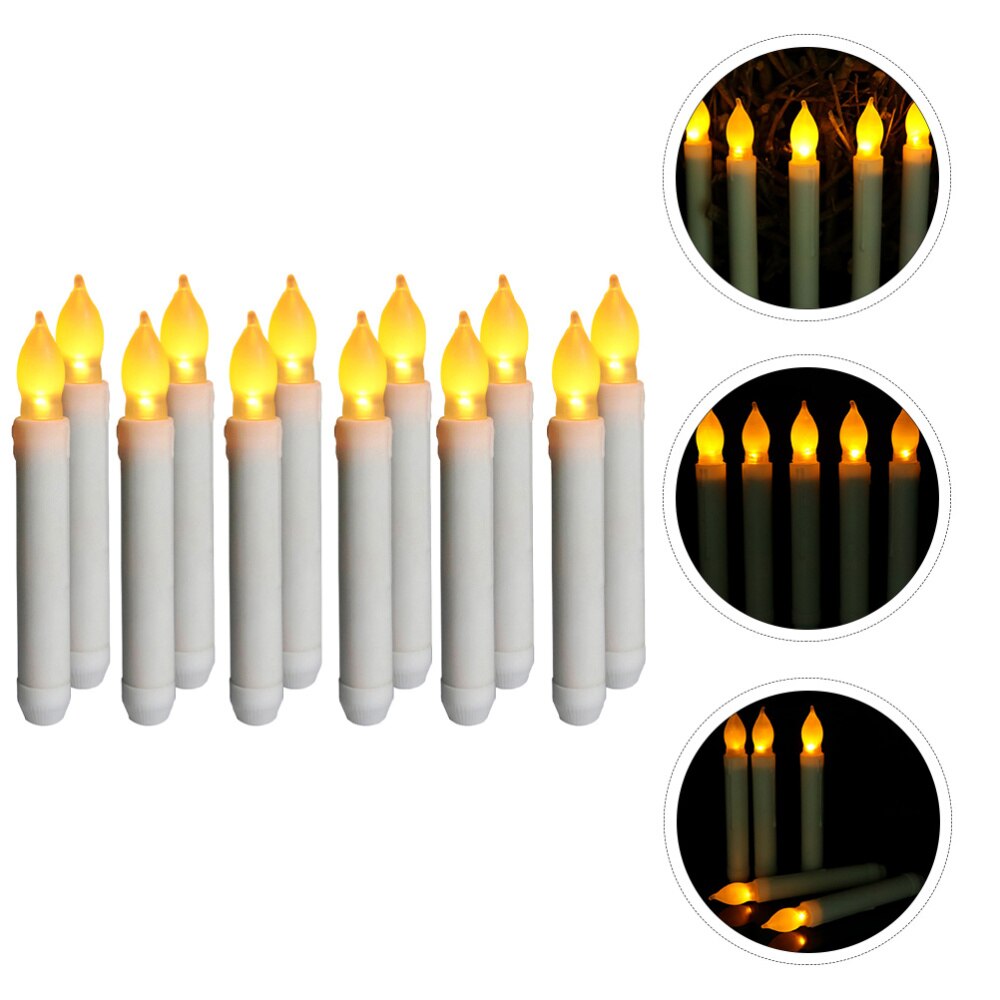 12pcs LED Taper Candles Flameless Candle Lights Electric Candles Window Lights: White