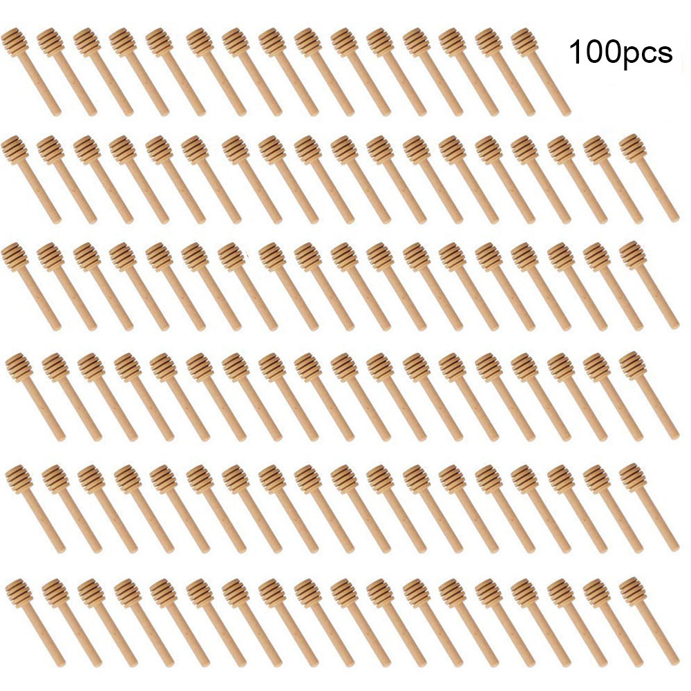 Bâtonnet à miel en bois naturel, 100 pièces, poignée de mélange, cuillère à miel en bois naturel: Default Title