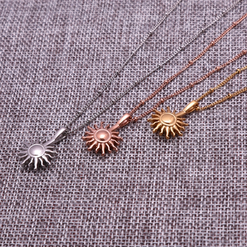 Newest 316L Stainless steel SUN Pendant Necklace Popsocket Vintage Bead Ball Sun Flower Necklace for Woman Beach Girl Best