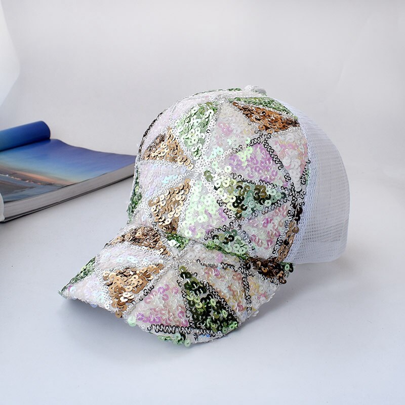 Paillettenbesetzte, atmungsaktive, verstellbare baseballkappe mit sonnenschutz, unisex-sommerkappe, trucker-cap, herren-dad-hut