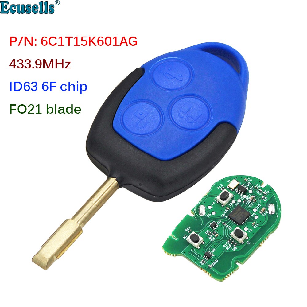 Clé télécommande à 3 boutons, 433MHz 4D63 6F, puce FOB pour Ford Transit WM VM 2006 – P/N: tête de lame FO21