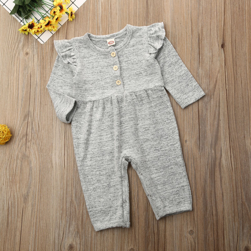Knitted Newborn Infant Baby Boy Girl Cotton Romper Jumpsuit Boys Girl Fly Long Sleeve Rompers Gray Autumn Clothes Outfit