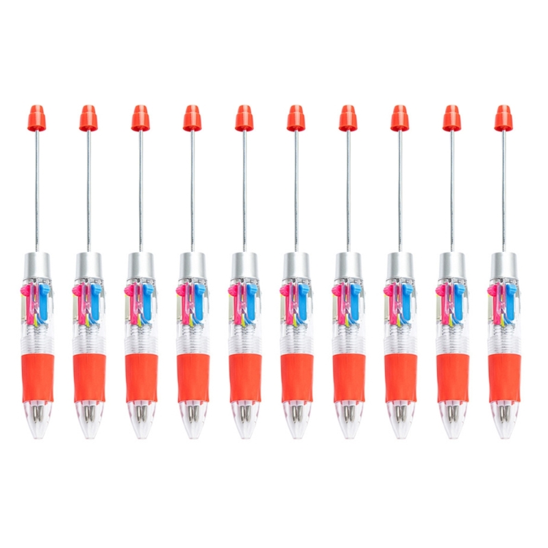 Stylo à bille multicolore perlé, 4 couleurs en 1, pointe 1.0MM, lisse pour écrire, pour étudiant, enseignant, marquage, 10: Rouge