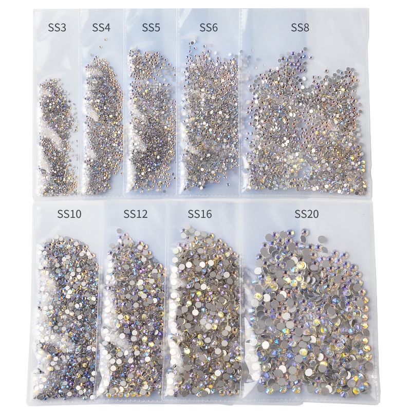 1440pcs SS3-SS20 Starry AB Steentjes Voor Nagels 3d Plaksteen Glas Strass Niet Hotfix Crystal Charm Nail Art Glitter Decoraties