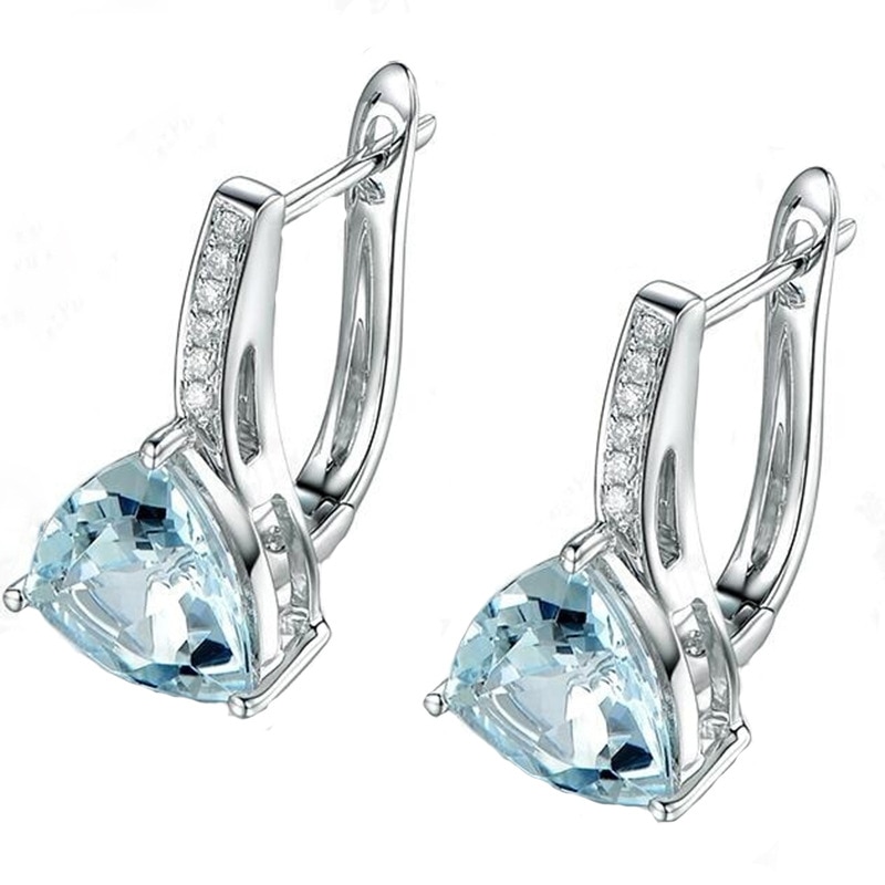 charme bleu pierres forme de coeur 925 en argent sterling boucles d'oreilles pour femmes fille AAA Zircon boucle d'oreille bijoux