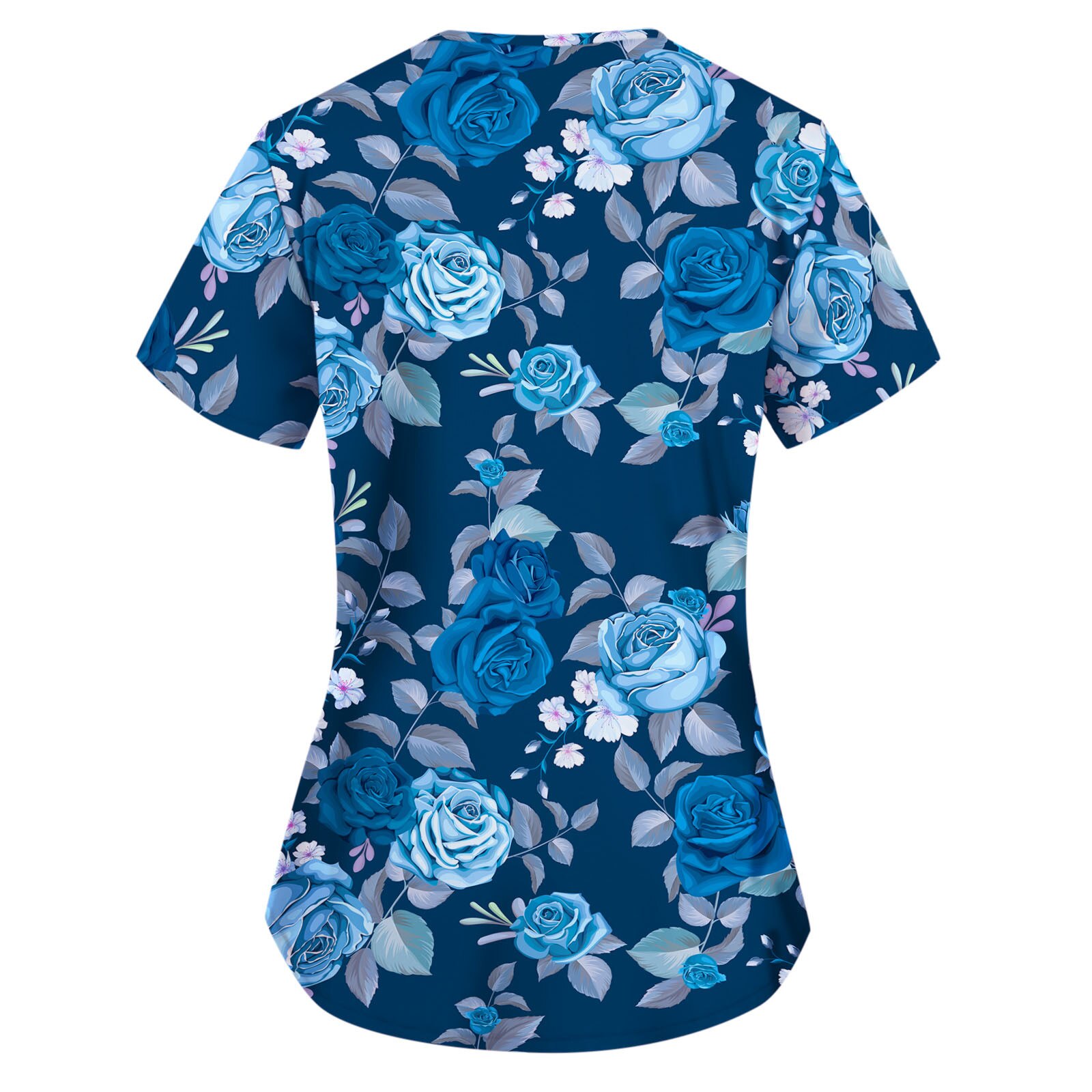 Les femmes Blouse manches courtes col en v clinique vêtements motif Floral hauts avec poche de travail des infirmières uniforme décontracté chemises douces