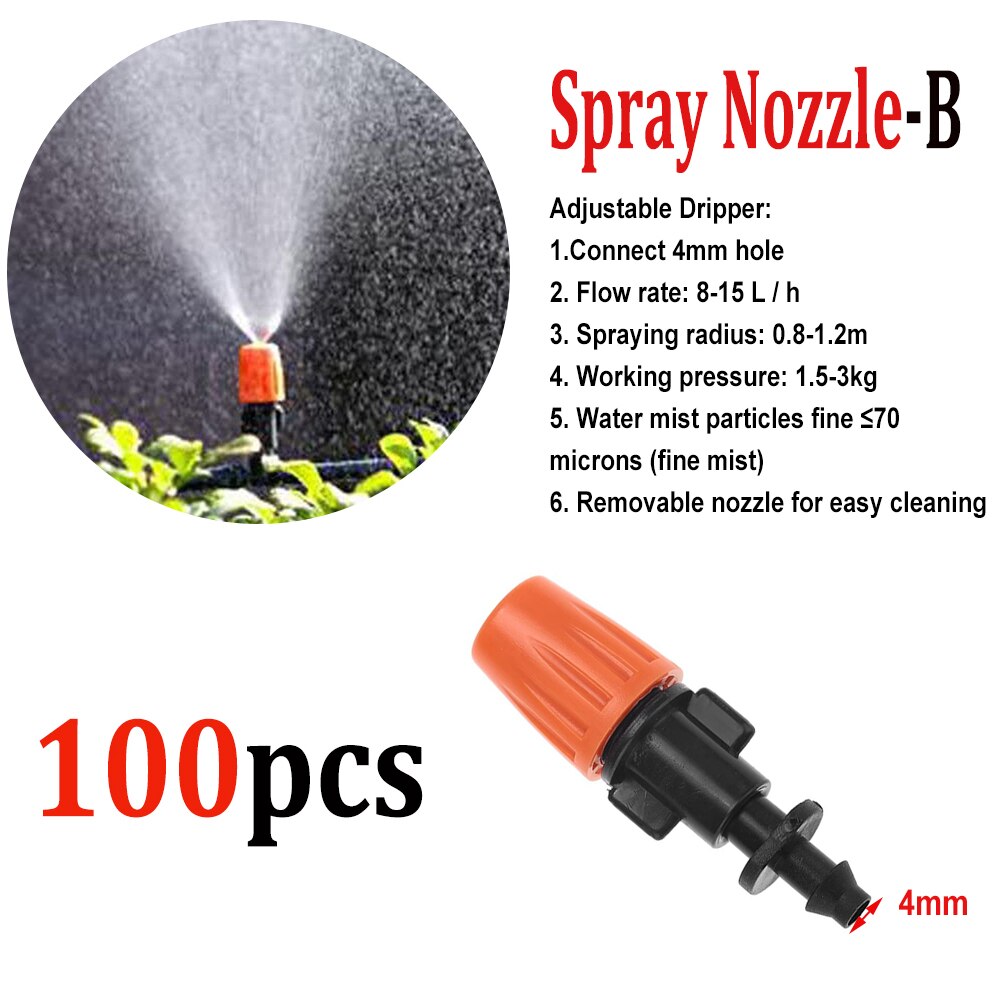 100pcs Spray Nozzle Farm Garden Micro Auto Drip Irrigation System Sprinkler Adjustable Atomizing Dripper Plant Self Watering: Nozzle-B-100PCS