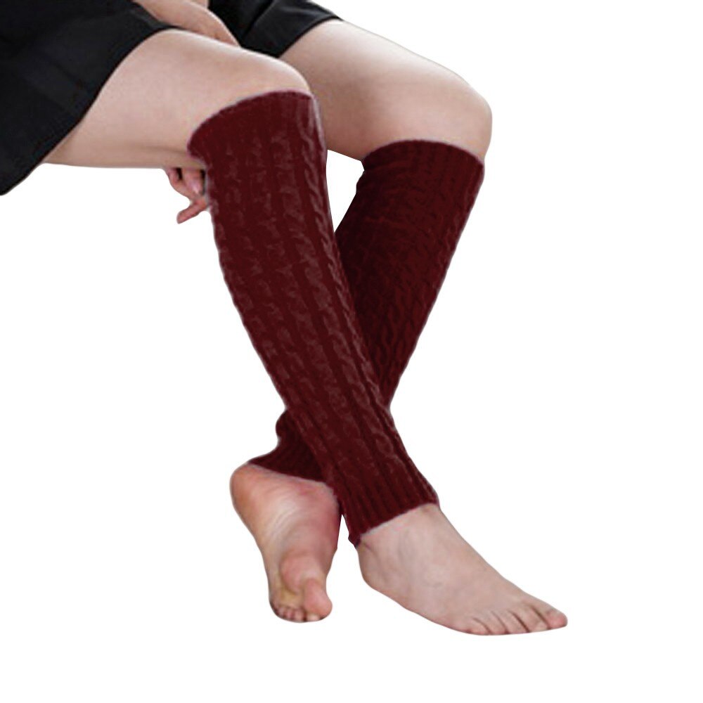 Women Winter Warm Leg Warmers Knitted Crochet Long Socks High Knee Socks Winter Warm Pashmina Cashmere Warm Legs Guantes #38: Wine 