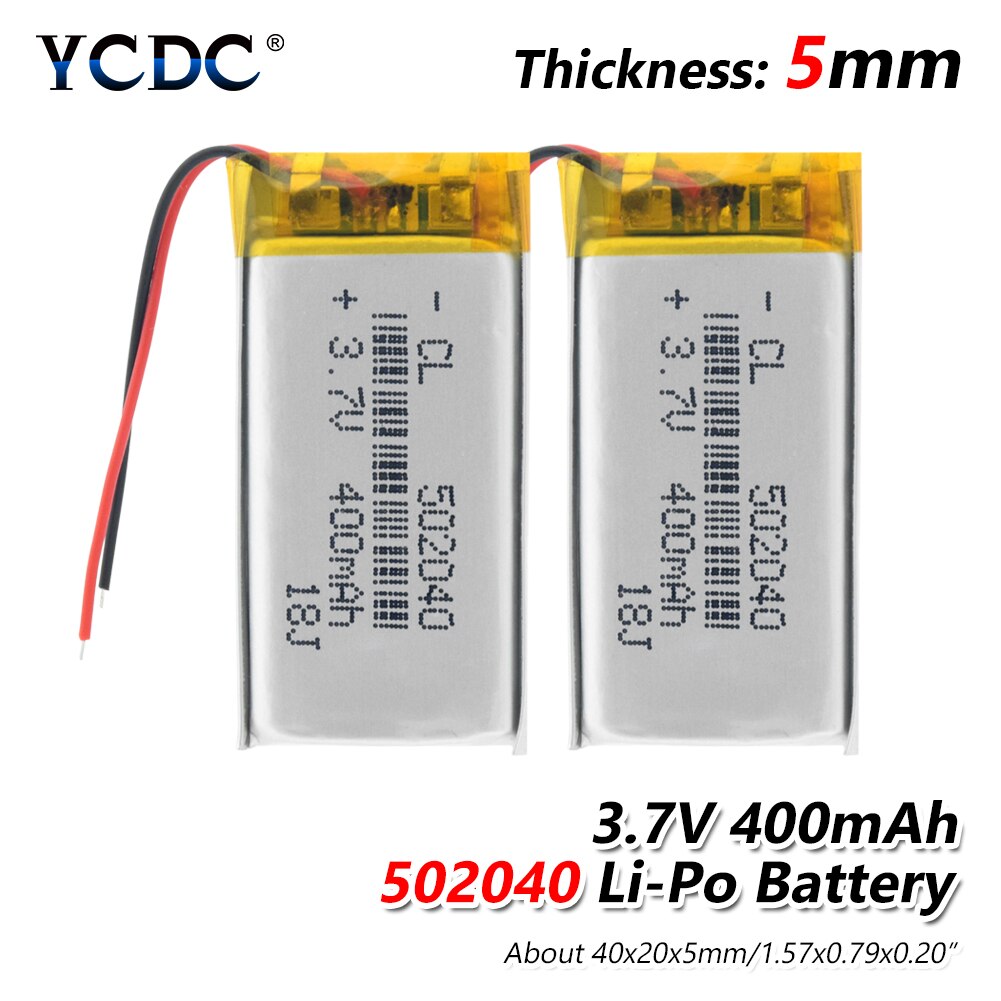 Oppladbare 3.7 v litiumpolymerbatterier 502040 400 mah med kretskort til  mp3 mp4 mp5 gps psp e-bok elektrisk leketøy-ledet lys: 2 stk