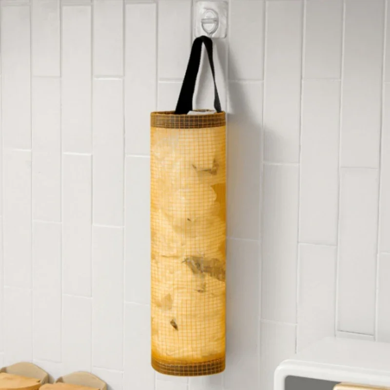 Hjemme poseholder veggfeste plastposeholder dispenser hengende oppbevaring søppelpose søppelpose kjøkken søppelbeholder: Lys gul