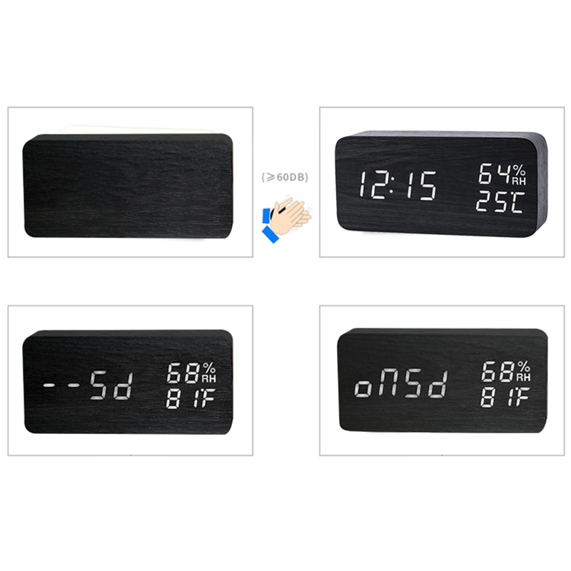 Moderne LED Alarm Uhr Temperatur Feuchtigkeit Elektronische Schreibtisch Digitale Tabelle Uhren, Schwarz + weiß untertitel