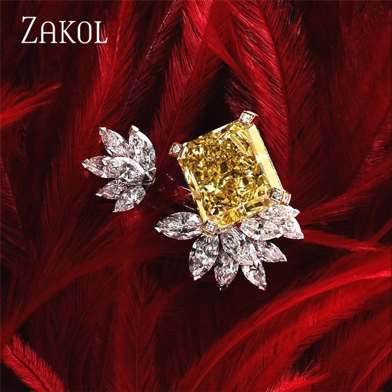 Zakol gul firkant aaa cubic zirconia justerbar ring til kvinder blad brude bryllupsfest kjole smykker fsrp 2109