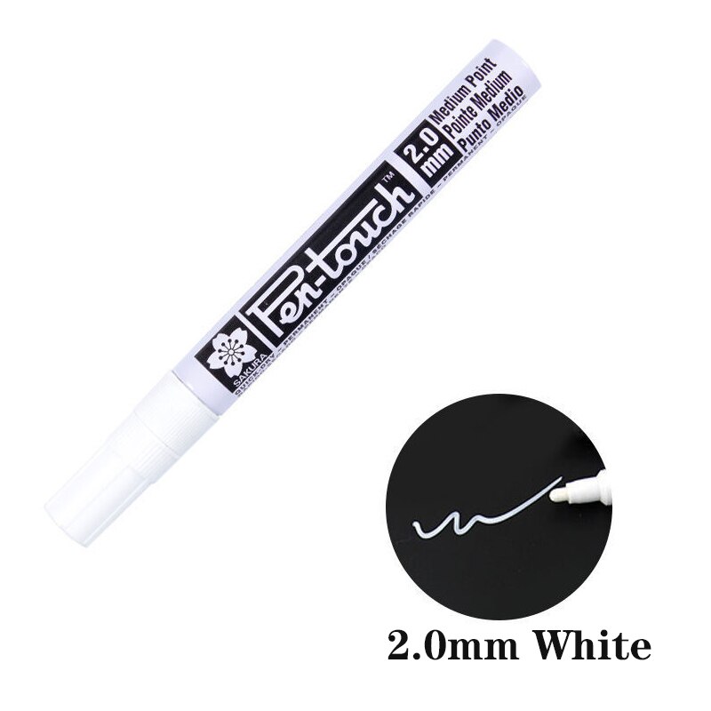 Silver Gold Permanent Metallic Marker Pens 0.7/1.0/2.0mm Student Sketch Graffiti Art Markers Hook Liner Pen Japanese Stationery: 2.0mm White
