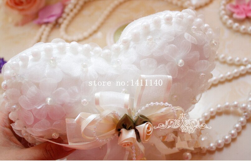 Vigselring kudde, vit ring kudde spets kristall ros vigsel hjärta ring box ring hållare