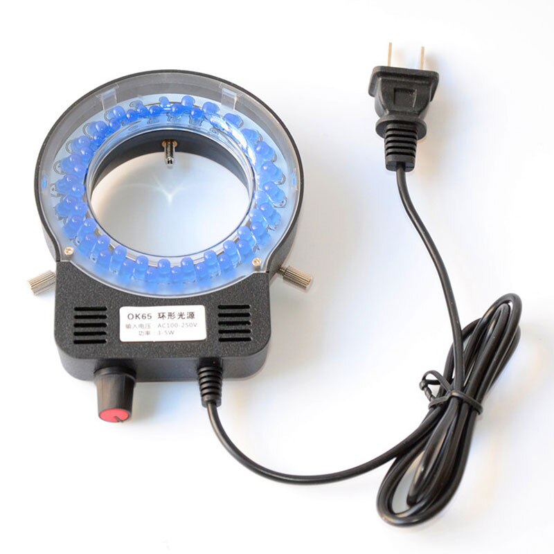 100-240V 52 Blue LED Stereo Microscope Light Source 30-65mm Inner Dia Ring Lamp Brightness Adjustable Microscopio Illuminators: Black Shell