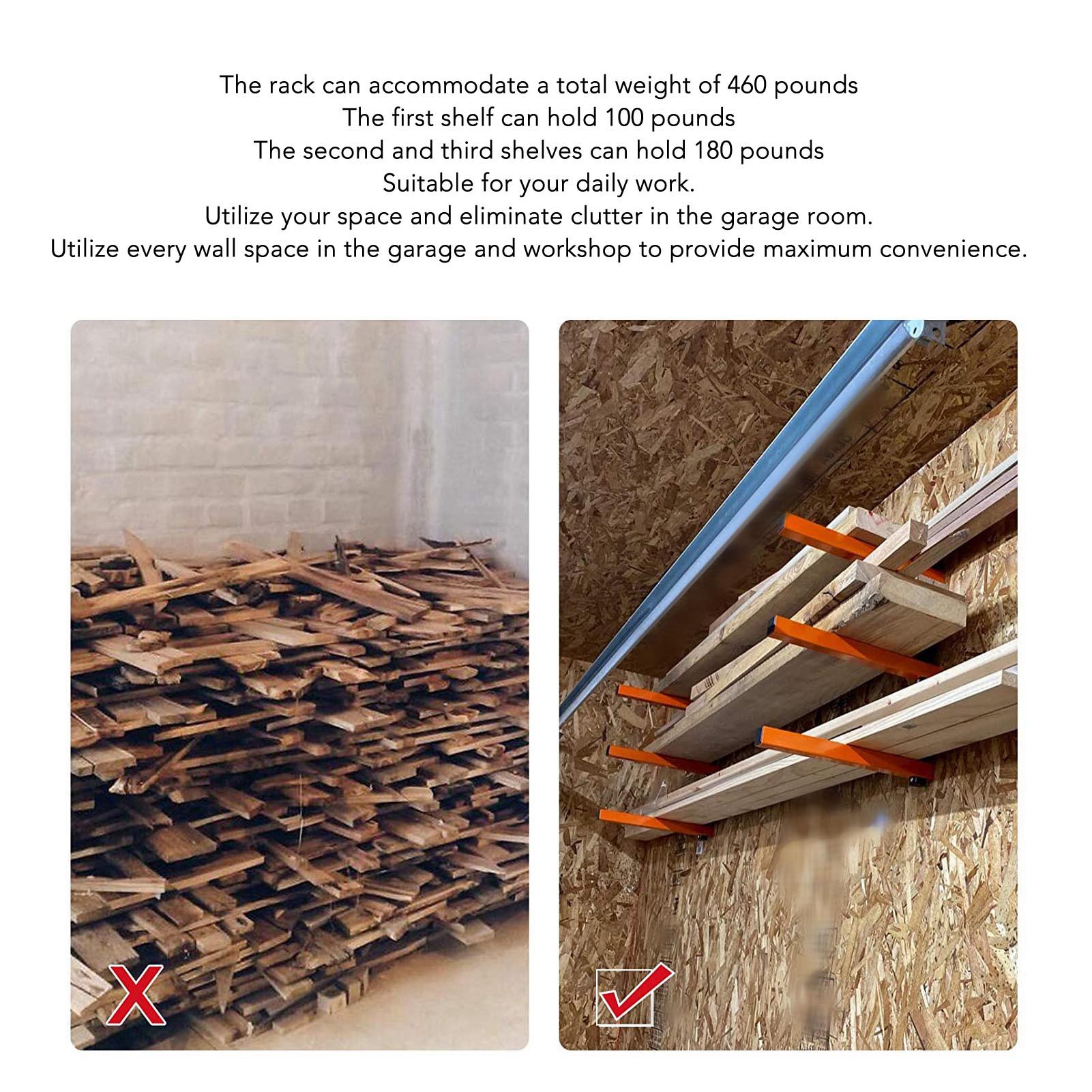 4 stk. brændestativ til indendørs og udendørs brug, vægmonteret træorganisator og tømmeropbevaringshylde, metalstativ, garagehyldeorganisator