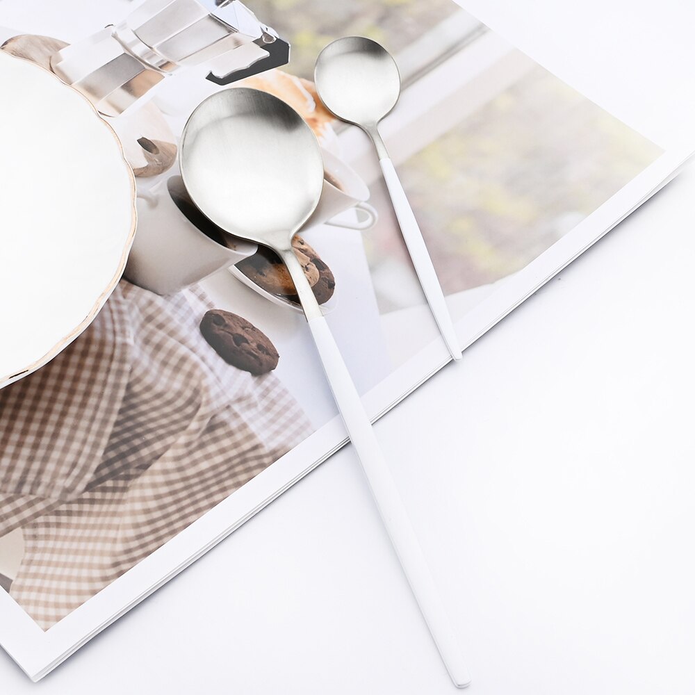 Drmfiy White Silver Dinnerware Set Western Matte Cutlery Stainless Steel Kitchen Tableware Fork Spoons Silverware Flatware Set