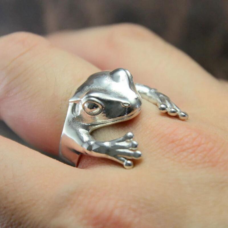 Retro Zilver Kleur Grappige Kikker Ringen Gothic Open Verstelbare Mannen Ring Mode Dier Sieraden Party Bague Femme: RI21Y0147