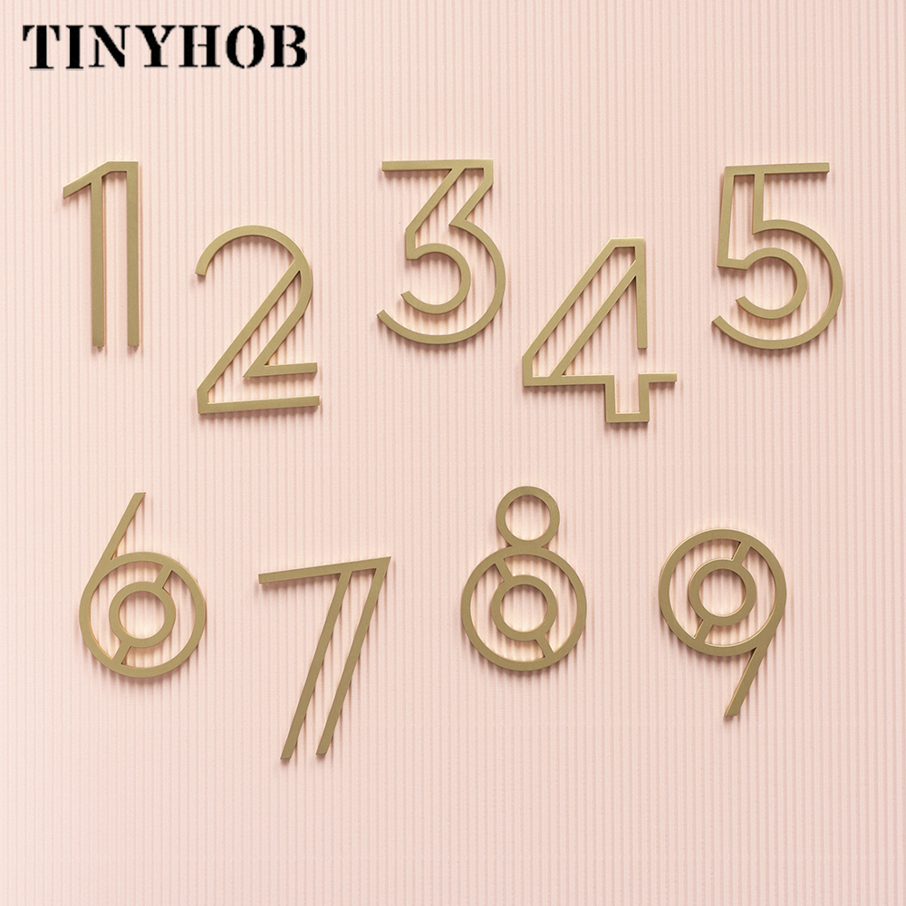 Números de casa huecos dorados, decoración de pared, placas de puerta de latón para Villa, Hotel, figuras DIY, etiquetas de números de dirección para dormitorio, hogar y oficina