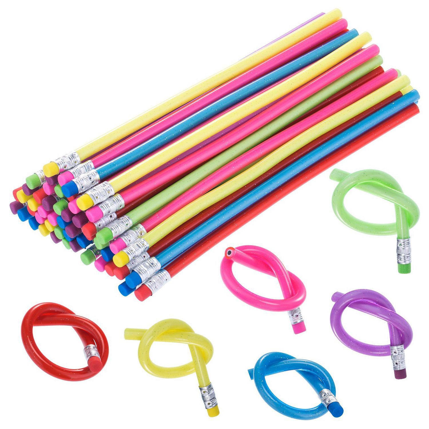 60 stykker bøjelig blyant fleksible bøjelige bløde blyanter med viskelæder, farverige: Default Title
