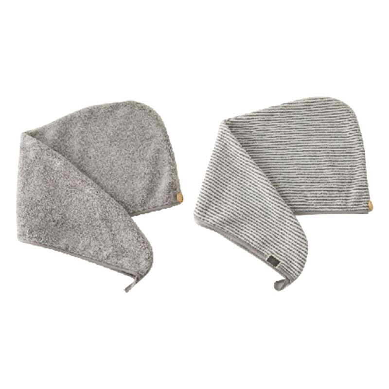 Hair Towel Wrap Gray Striped Quick Drying Shower Turban Cap with Button Absorbent Anti-Frizz Bath Hat