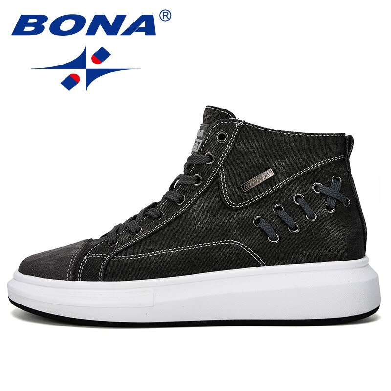 Bona herre vulkanisere sko herre forår efterår high top sneakers snøre behagelige ensfarver herre fritidssko