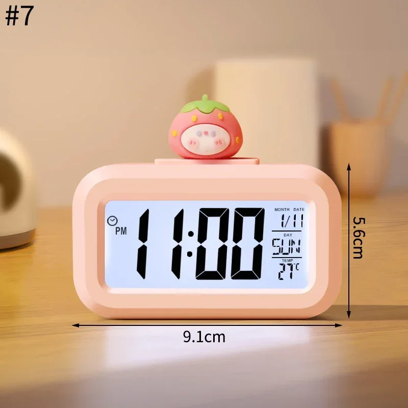 LED Digital Clock Cute Kawaii Rome Decor Cartoon Pig Alarm Clock with Night Light Room Cute Watch Bedroom Bedside Ornaments: Red