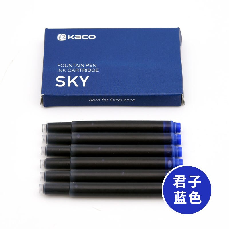 Pluma estilográfica negra Kaco con cartucho de tinta, pluma de plástico para escribir material escolar y de oficina,: Blue ink Cartridges