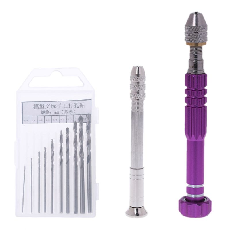 Colorful Drill Bit Aluminum Case Hand Drill + 10pcs Twist Drills Models Tool Y4QA