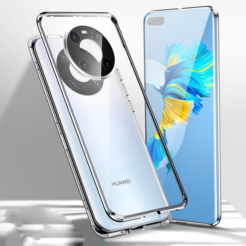 Funda protectora completa con tapa para Huawei Mate 40 Pro Mate40 Pro + Funda de cristal magnética para Huawei Mate 30 20 Pro 20X, 360: Mate 30 / Silver