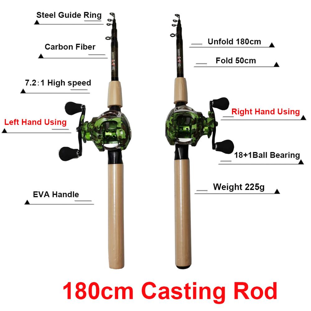 1.8m Casting Fishing Rod Combo and Reel Full Kit Baitcasting Fishing Reel Gear Pole Set 100M PE Fishing Line Lure Kit