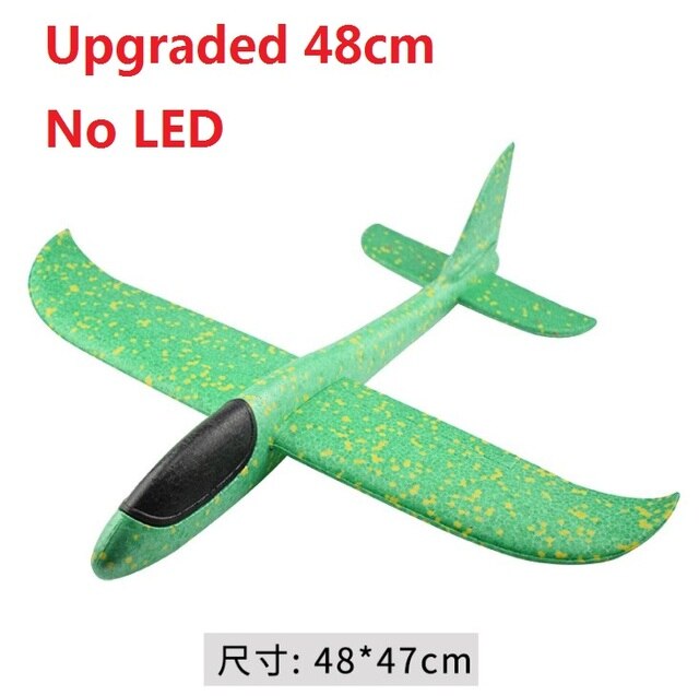 Foam Plane Glider Kids AirPlanes Led Lamps Flying Mode Inertial Aircraft Children Outdoor Hand Throwing Sports Toys: 48cm No LED green