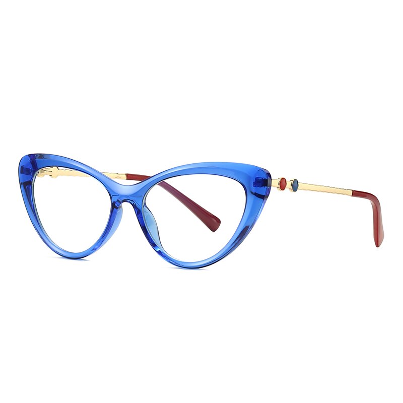Montura de gafas de ojos de gato para mujer, lentes transparentes de de , gafas graduadas para miopía,: blue