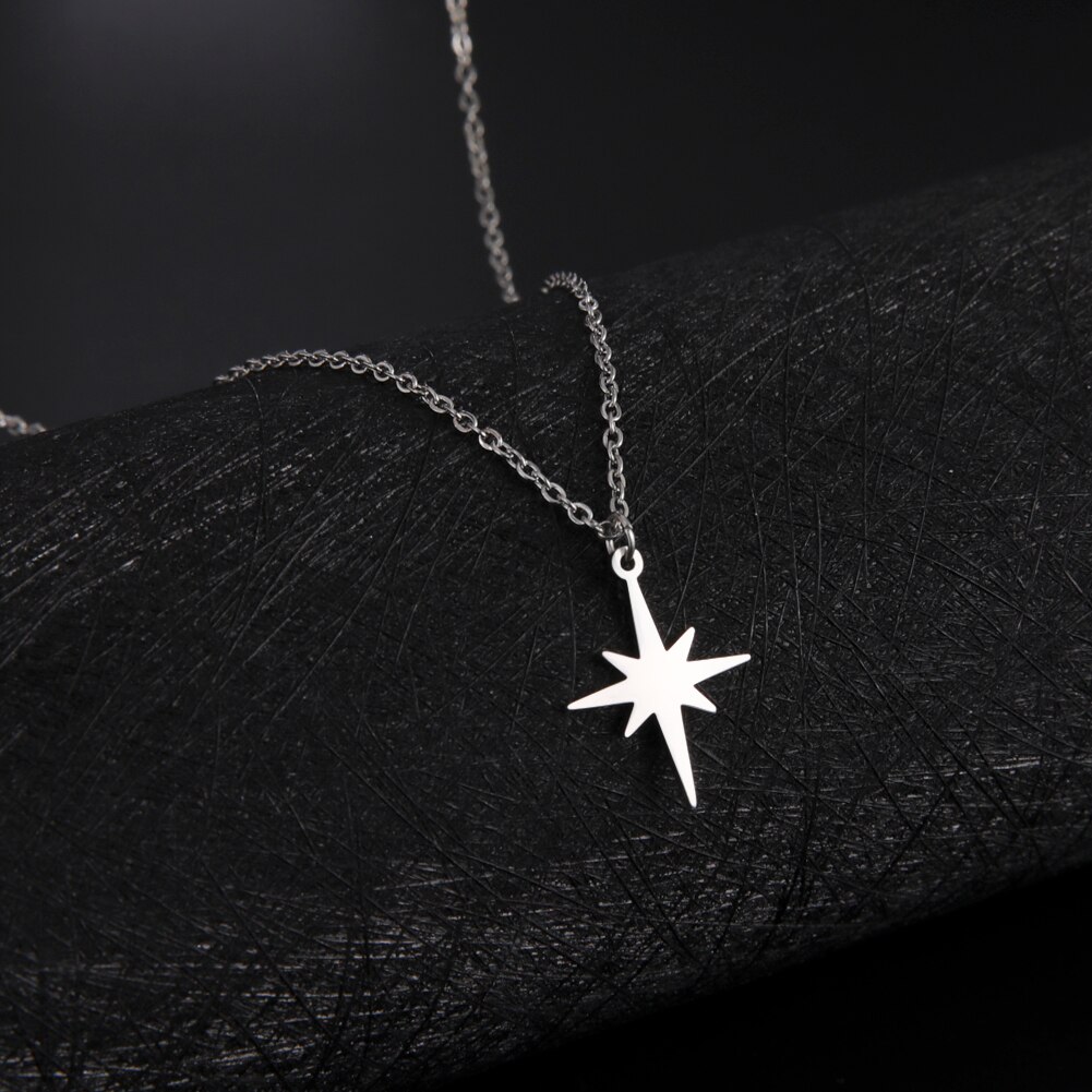 Teamer stainless steel necklace for women, north star pendant necklace, minimalist choker, temperament jewelry, collarbone chain