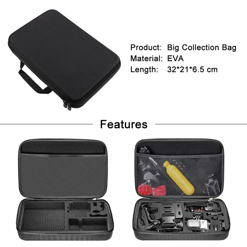 Sport Kamera Tragbare Lagerung fallen Sammlung Tasche für GoPro Held 8 7 6 5 4 Sitzung SJCAM Xiaomi Yi 2 4K Mijia Gehen Profi Zubehör: L  32x21x6.5 cm