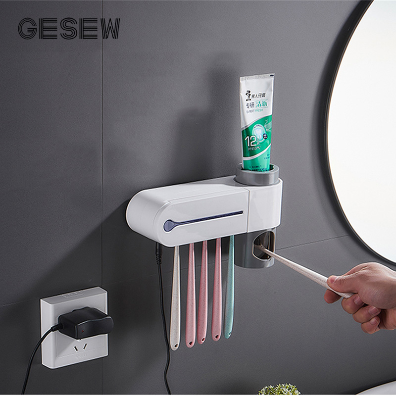 Gesew sterilisator automatisk tandpasta dispenser squeezer antibakterier ultraviolet tandbørsteholder badeværelse tilbehørssæt