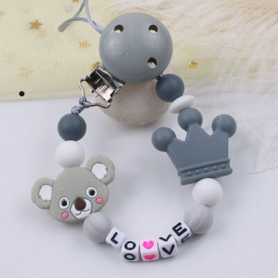 1Pc Del silicone bambino Ciuccio Personalizzato Personalizzati Nome Siliconi Ciuccio Supporto Della clip Del silicone corona koala Animale uncinetto Giocattoli Tallone: prugna
