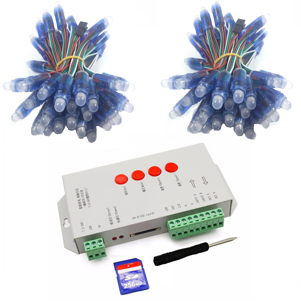 100 st  dc5v ws2811 pixlar digitala adresserbara led strängljus 12mm med spi  t1000s led pixel controller sd-kort rgb controller