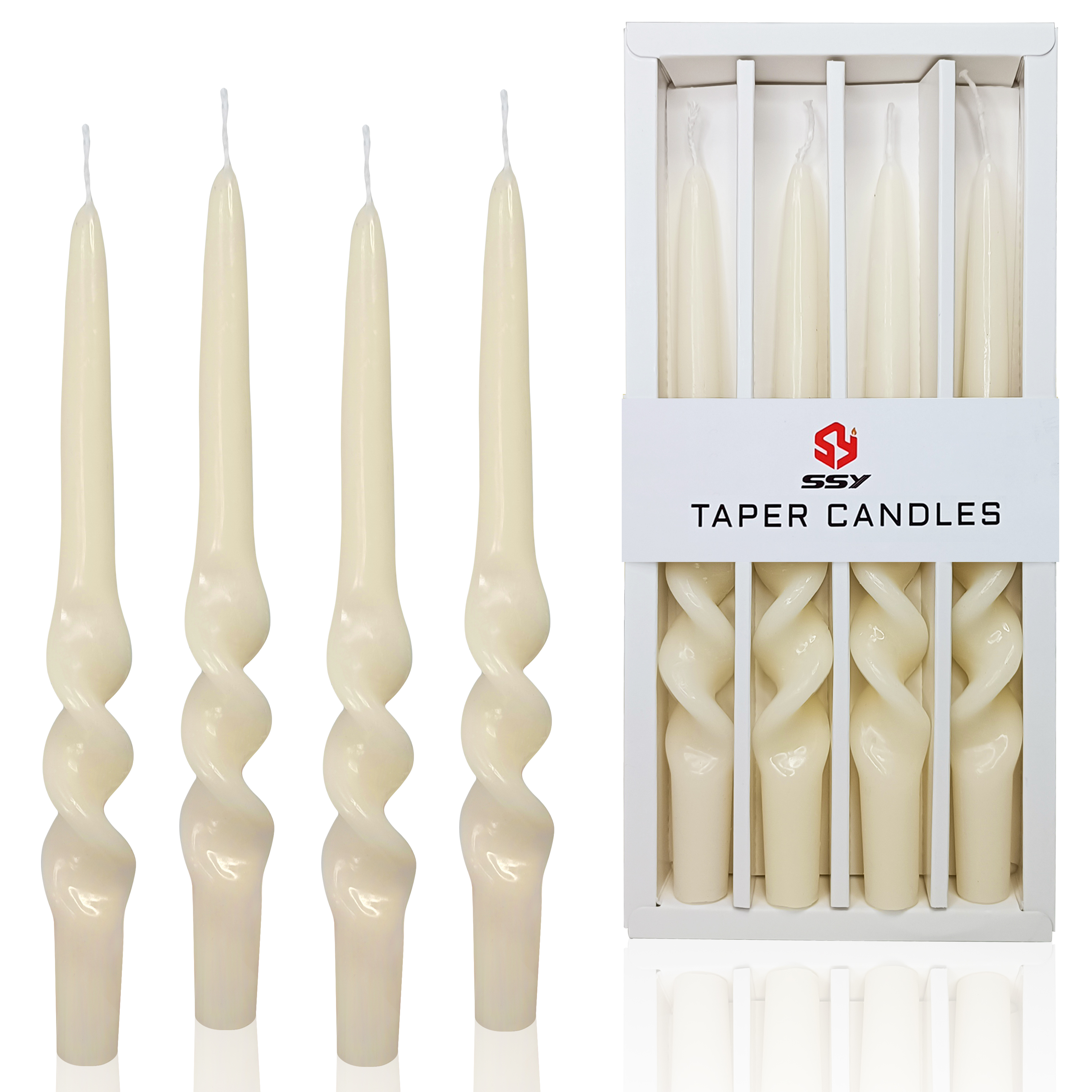 4 PACK CHRISTMAS DECORATIVE SPIRAL TAPER CANDLES GREEN & RED DINNER CANDLESTICKS