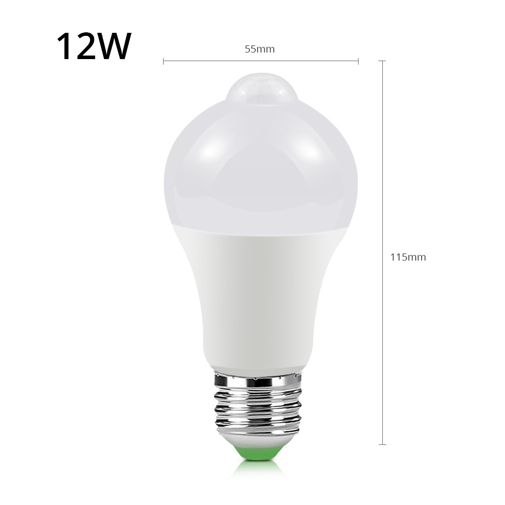 220v 5w 7w 9w 12w 18w pir bevegelsessensor lys  e27 bevegelsesdetektor led pære lampe trapp gang gang gang korridor nattbelysning: 12w / Varm hvit