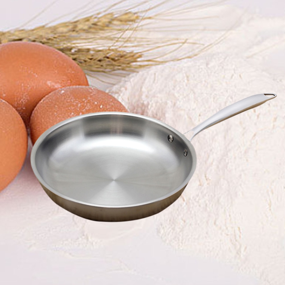28CM Stainless Steel Frying Pan Uncoated Non-Stick Skillet Pan Cookware Kitchen Accessories Cooking Tools Utensil Without Lid: Default Title