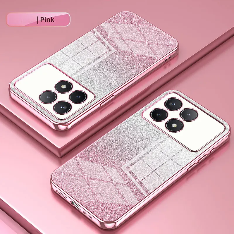 POCO X6 M6 Pro Luxury Glitter Shiny Case For Xiaomi POCO X6 Pro M6 Pro 5G Shockproof Soft Silicone Plating Transparent Cover: aluminum / Pink