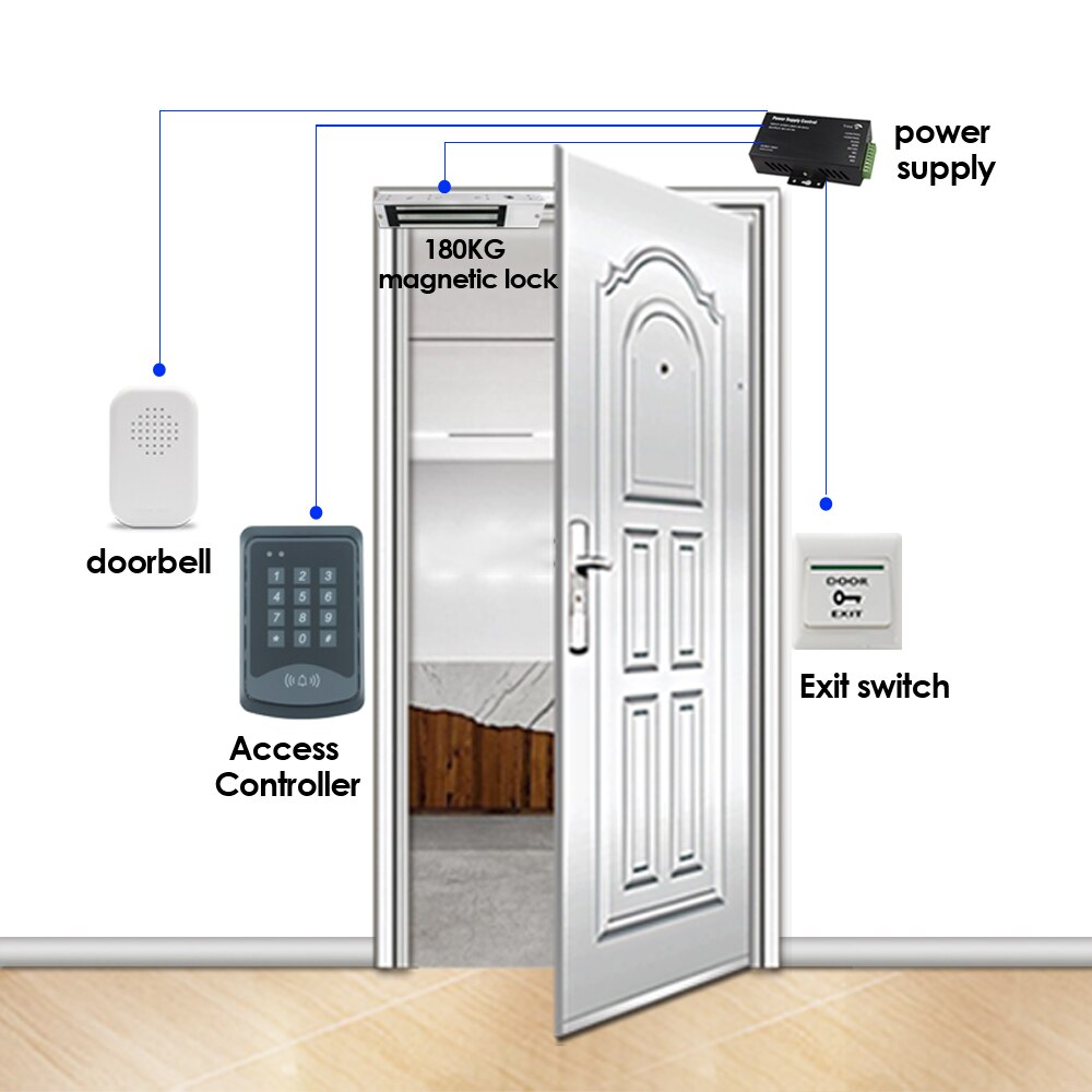 RFID Door Access Control System Kit with keys keyboard Power Supply door lock electronic 180KG Smart Door Access Control System