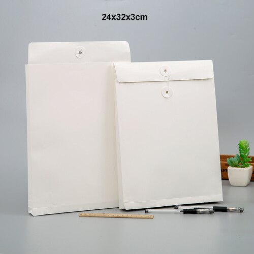 10pcs A4 White/Black/Kraft Paper File Organizer Envelope Document Bag: 24x32x3cm white