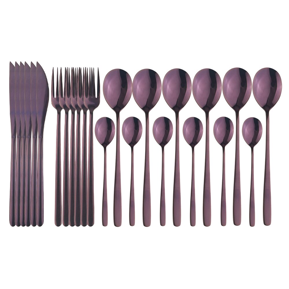 6einstellen Gold Besteck einstellen 18/10 Edelstahl Geschirr Besteck einstellen Küche Lebensmittel Koreanische Messer Gabel Teelöffel Messer Besteck einstellen: Violett
