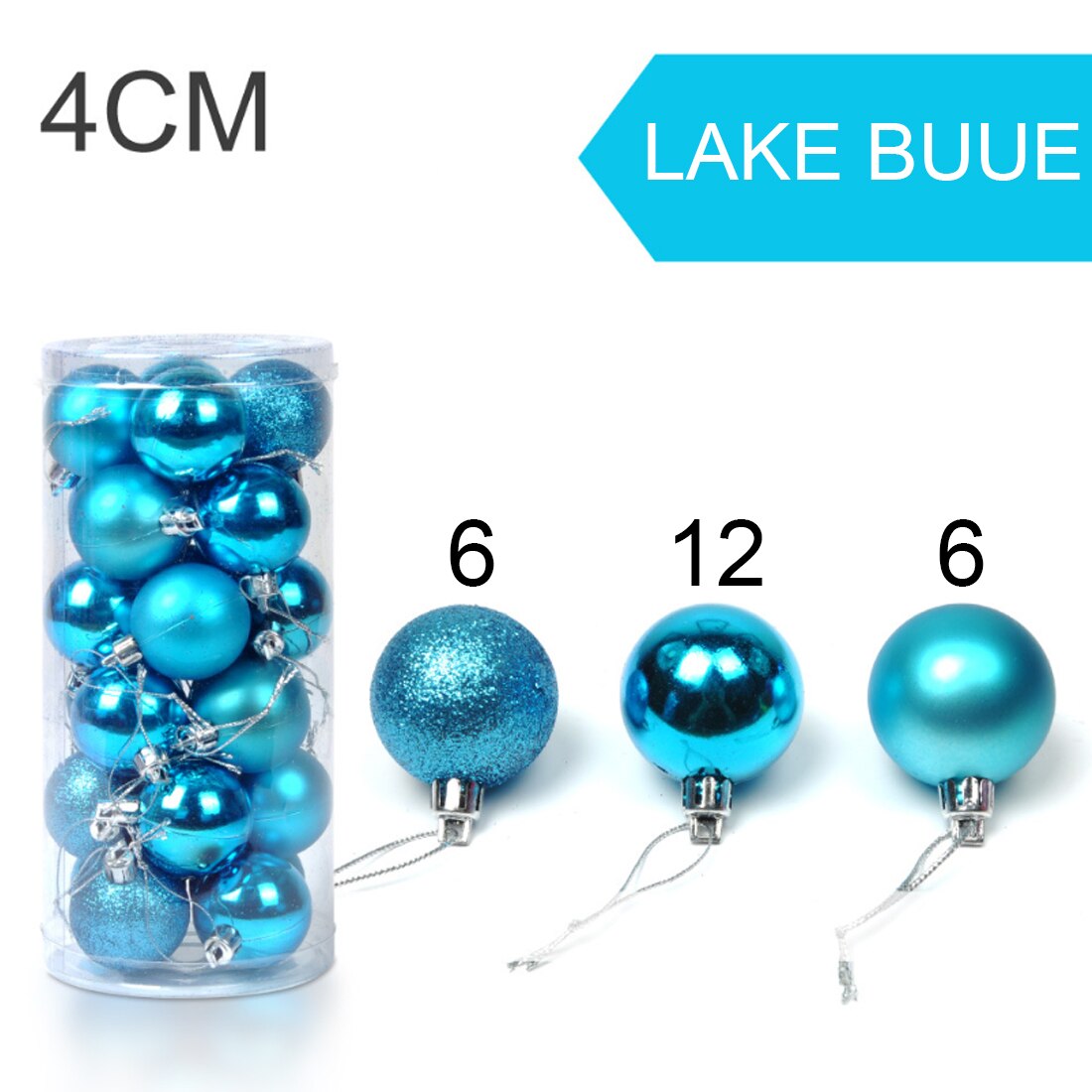 Boules d'arbre de noël moderne mignonnes 24 pièces 4cm | Ornement suspendu pour fête de noël mariage, fournitures de décoration de noël: 24pcs light blue