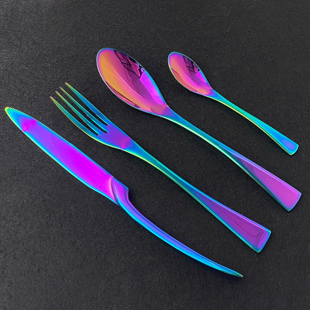 Western Rainbow Metal Cutlery Set Fork Knife Spoon Dinnerware 18/10 Stainless Steel Steak Fork Spoon Knife Set