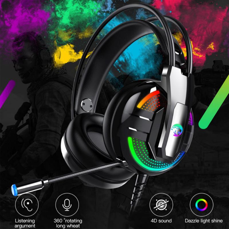 Casque filaire ordinateur portable jeu casque lumineux avec Microphone 4D effets sonores lumineux graves lourds écouteurs pour PC