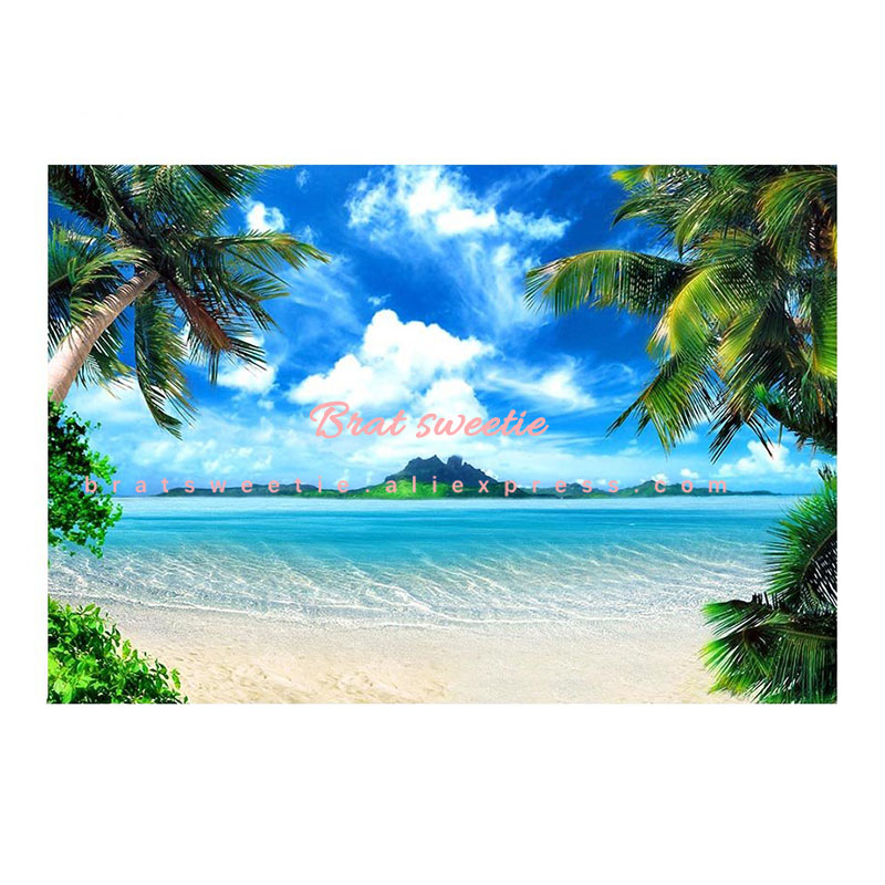 7x5ft Hawaiian Party Summer Beach Backdrops for Photography Vinyl Blue Sea and Sky Background Palm Trees Photo Backdrop: tree backdrop